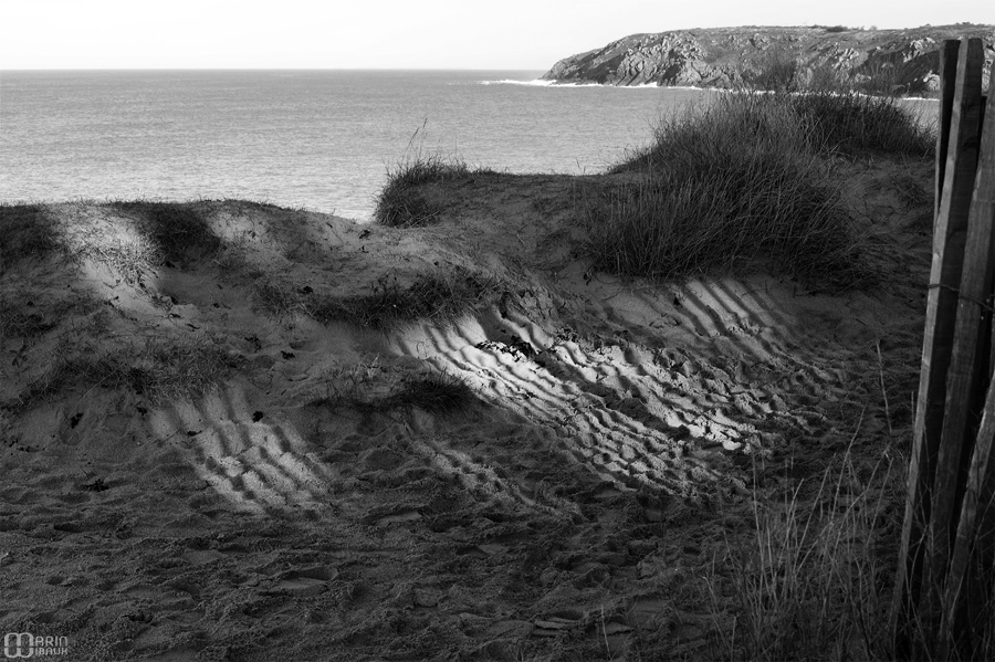 Striures d'ombre sur le sable