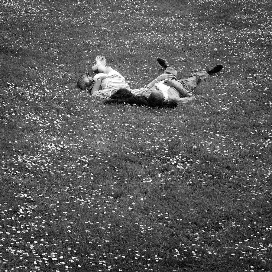 Sieste d'un couple sur les pâquerettes