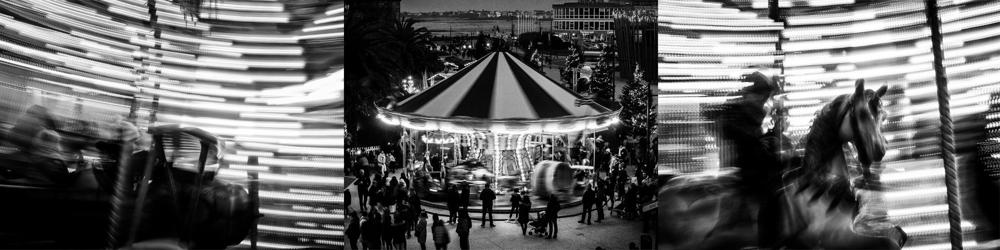 Manège de noël à Saint-Malo : carrousel noir et blanc