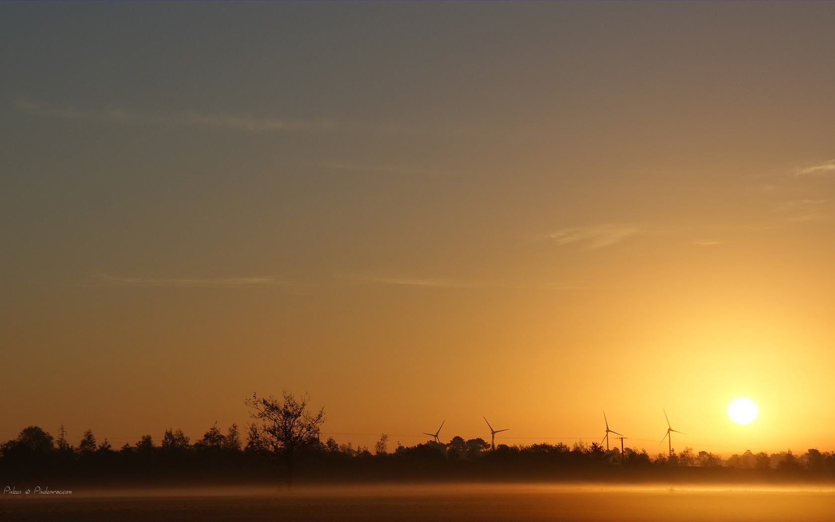 Aurore sur éoliennes