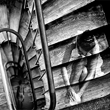 Photomontage en noir et blanc : septième ciel